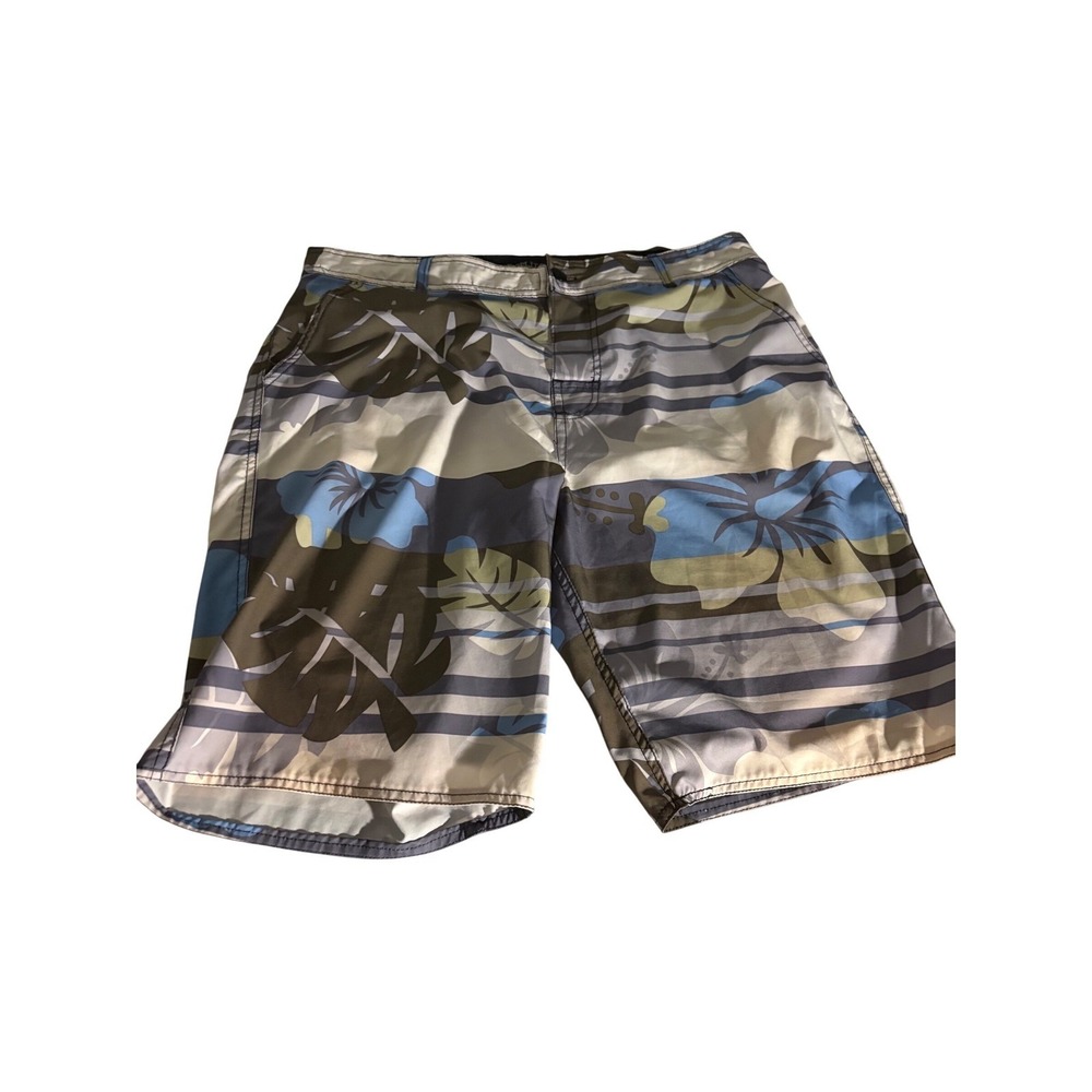 Limited Edition Mens Board Shorts XL Blue Tropical Floral Striped Swim Trunks